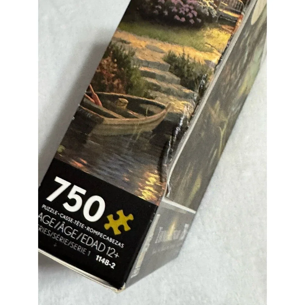 Thomas Kinkade Metallic Sunset Lamplight Lane River Queen 750 pc Lot 3 Puzzles
